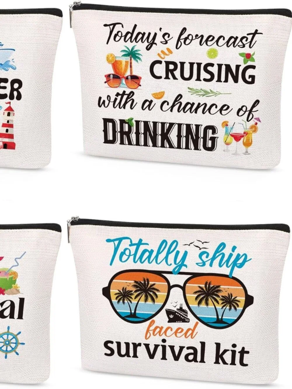 4 Pc Set Vacation Cruise Themed Makeup Travel Bags‎ New !!